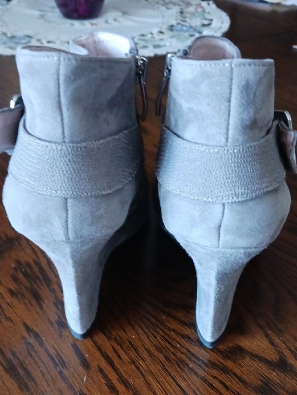 Vince Camuto Gray Suede Crisscross Wedge Booties - Picture 11 of 11